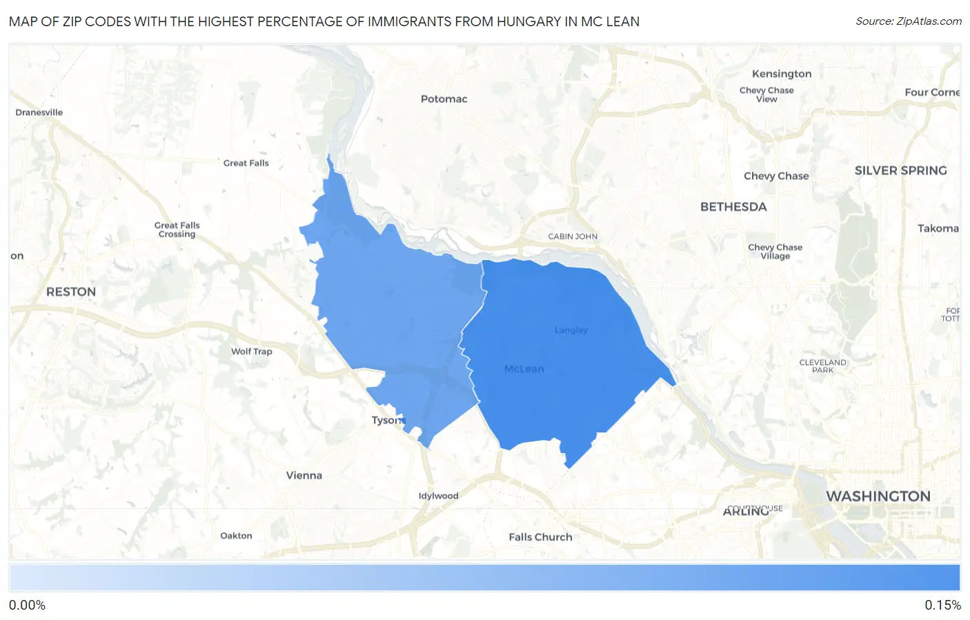 Zip Codes with the Highest Percentage of Immigrants from Hungary in Mc Lean Map