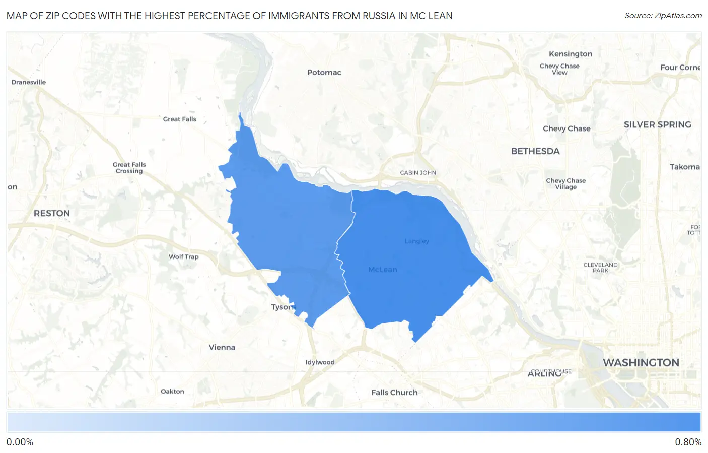 Zip Codes with the Highest Percentage of Immigrants from Russia in Mc Lean Map