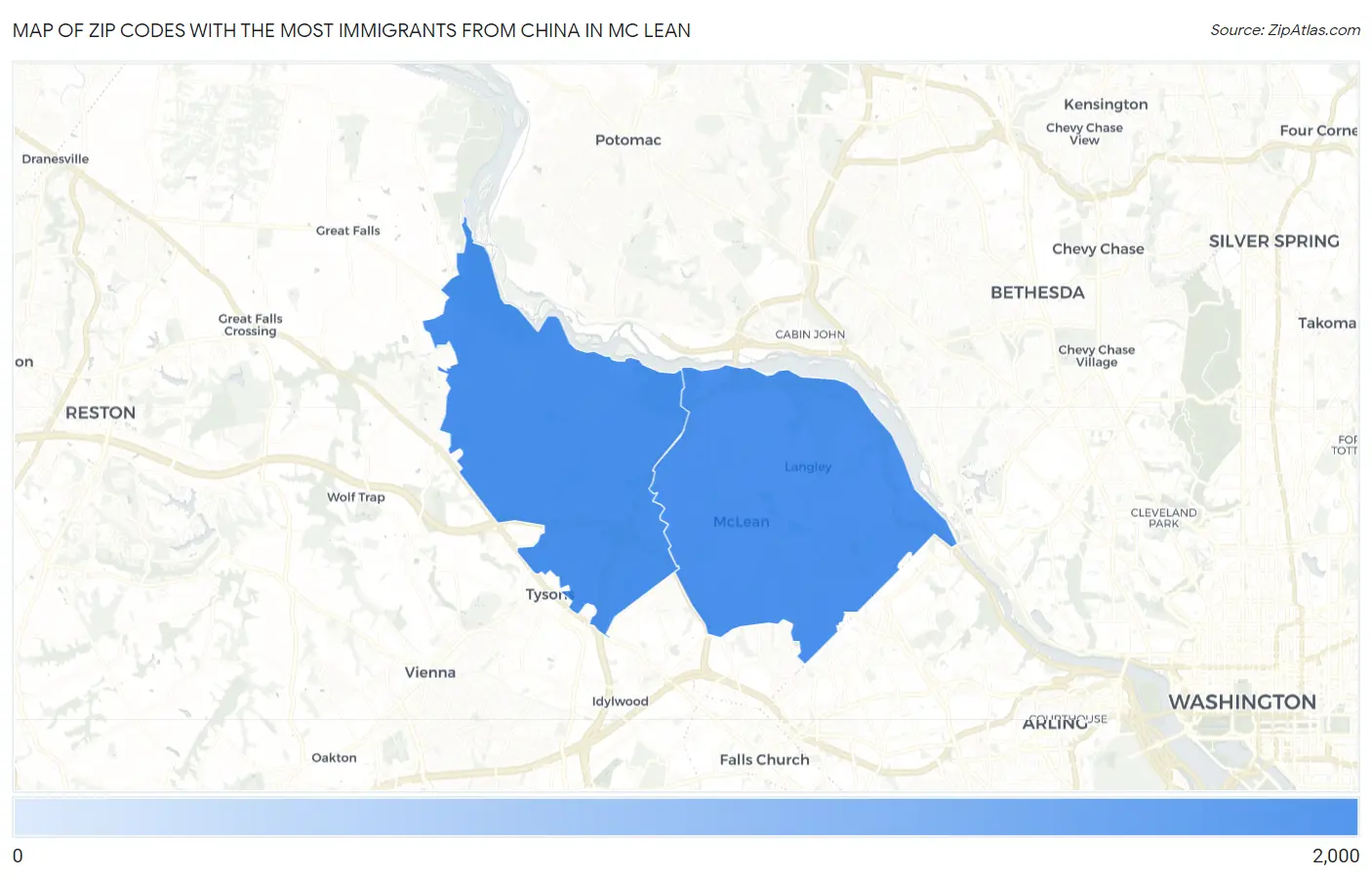 Zip Codes with the Most Immigrants from China in Mc Lean Map