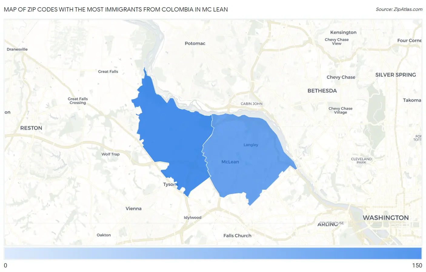 Zip Codes with the Most Immigrants from Colombia in Mc Lean Map