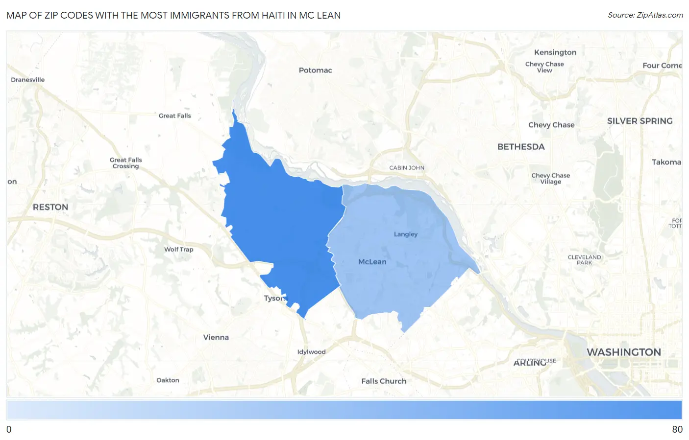 Zip Codes with the Most Immigrants from Haiti in Mc Lean Map