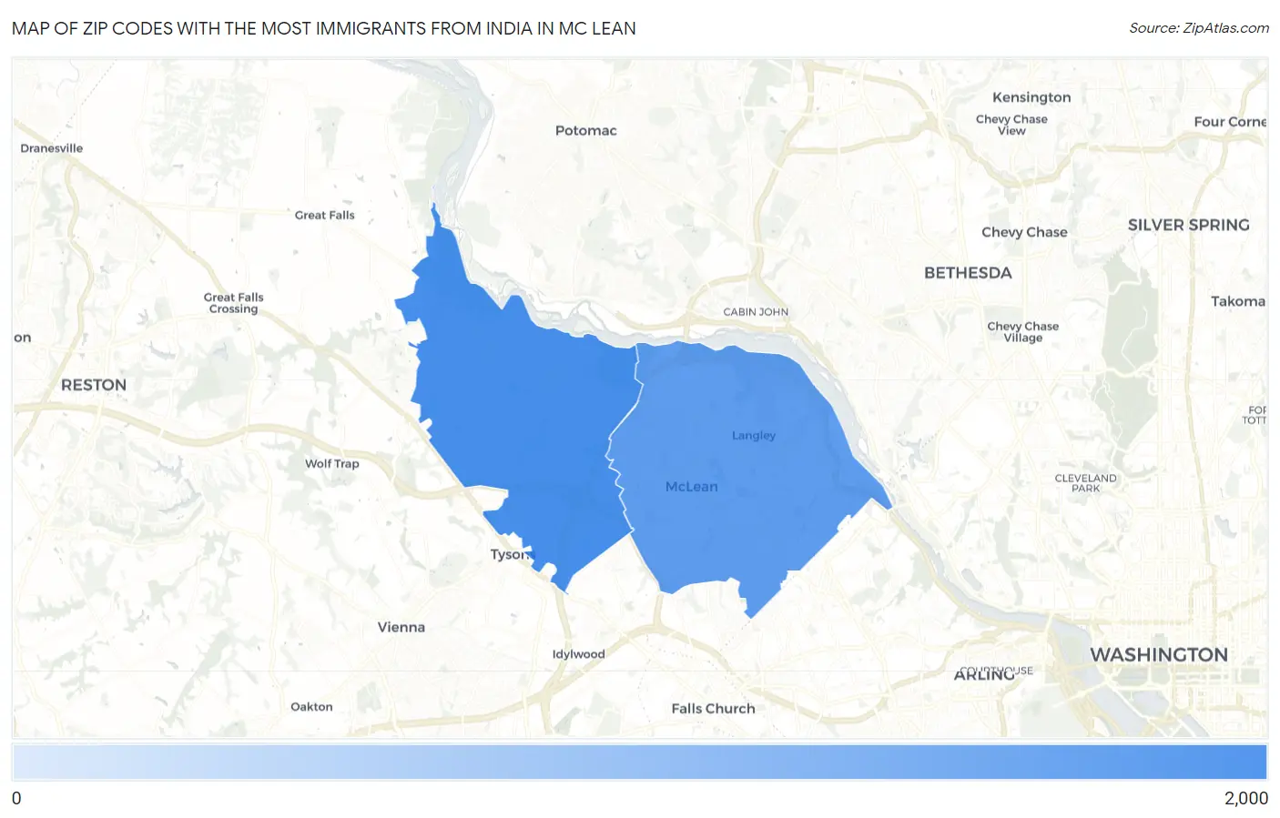 Zip Codes with the Most Immigrants from India in Mc Lean Map