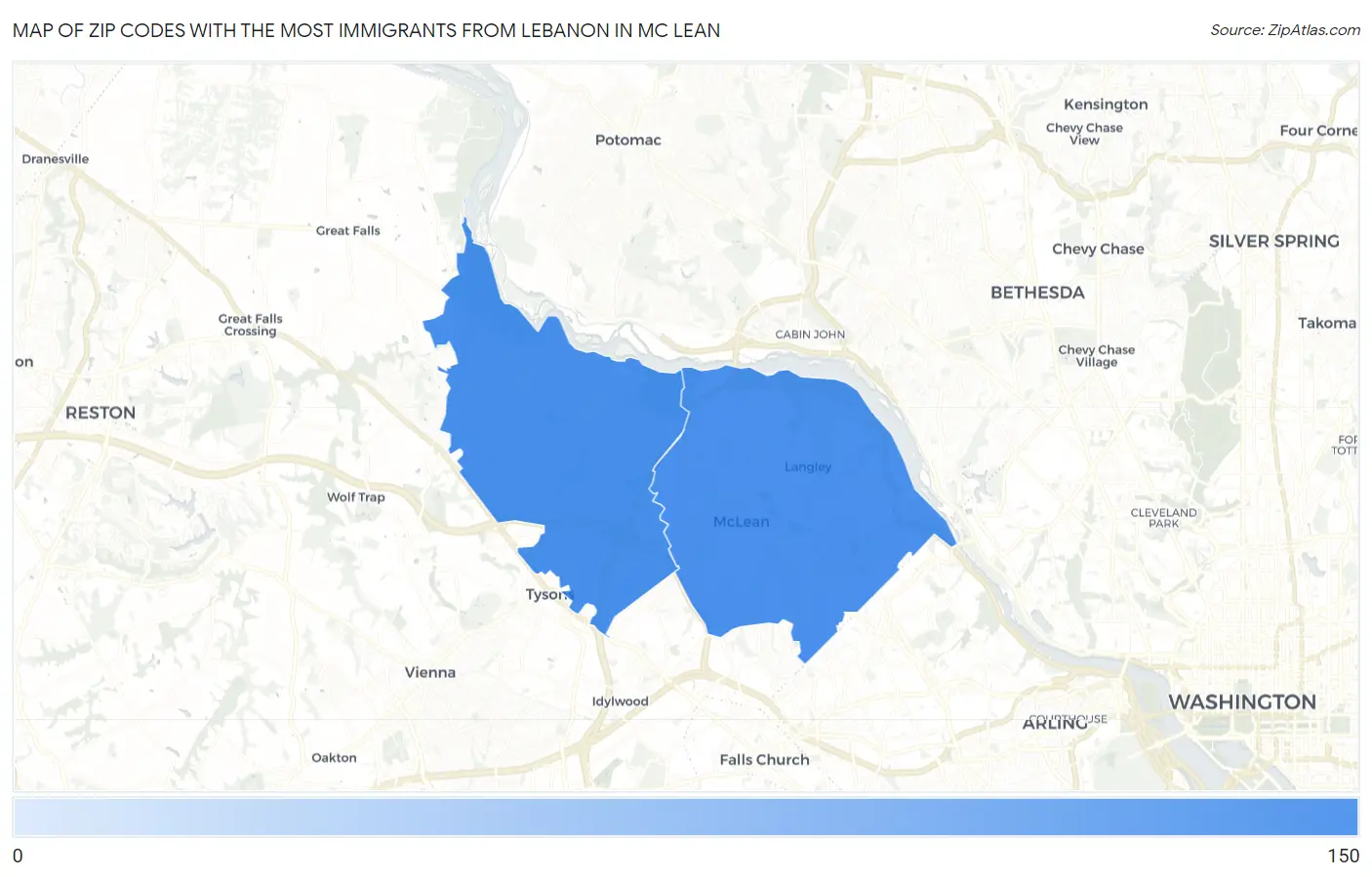 Zip Codes with the Most Immigrants from Lebanon in Mc Lean Map