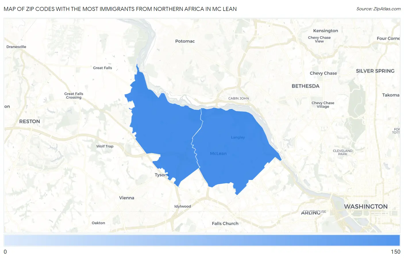 Zip Codes with the Most Immigrants from Northern Africa in Mc Lean Map