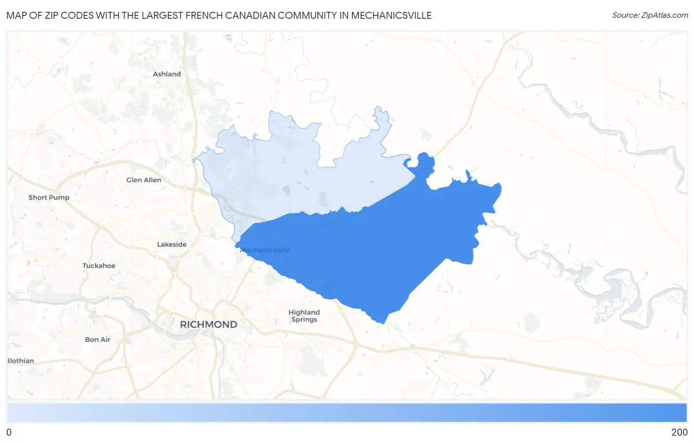 Zip Codes with the Largest French Canadian Community in Mechanicsville Map