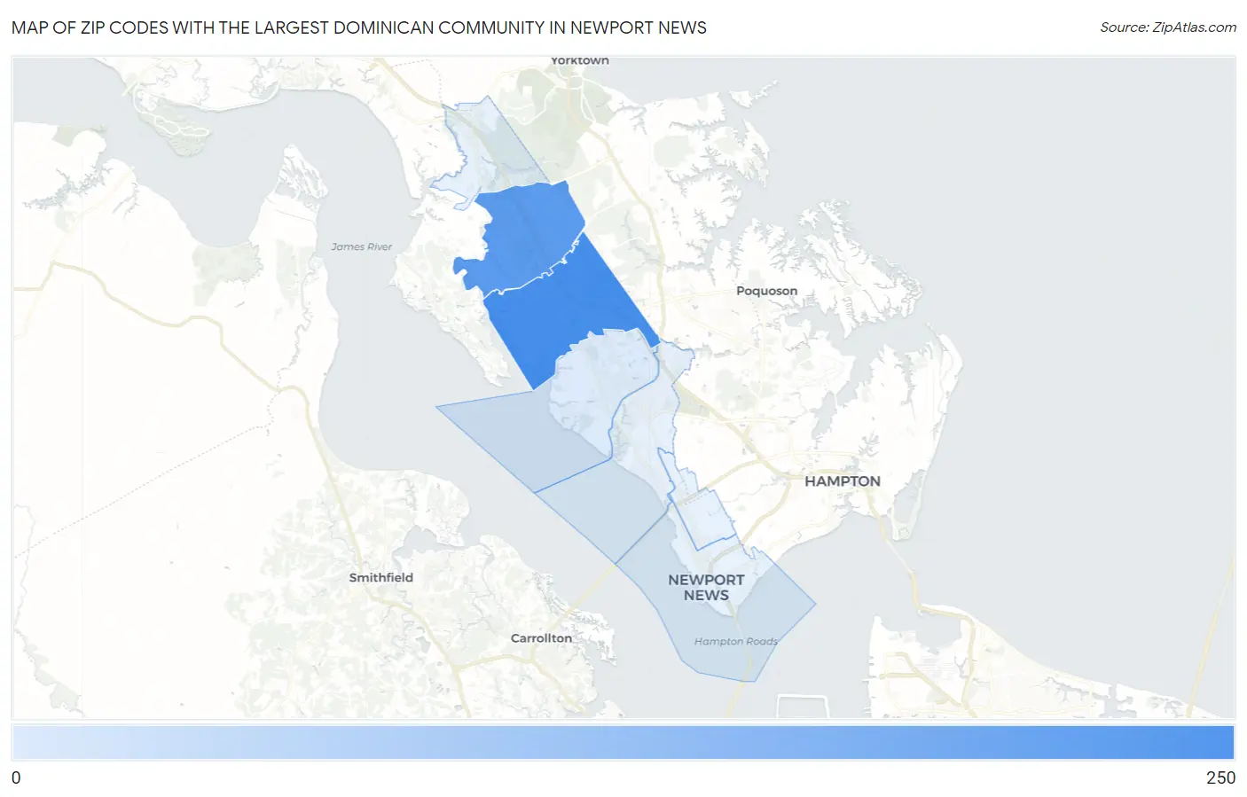 Zip Codes with the Largest Dominican Community in Newport News Map