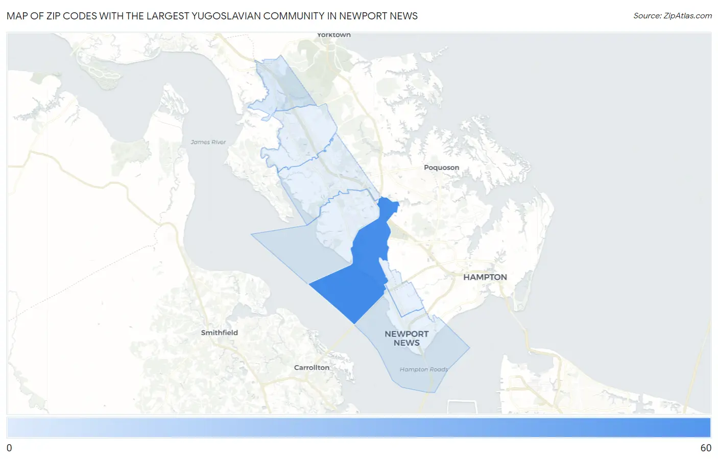 Zip Codes with the Largest Yugoslavian Community in Newport News Map