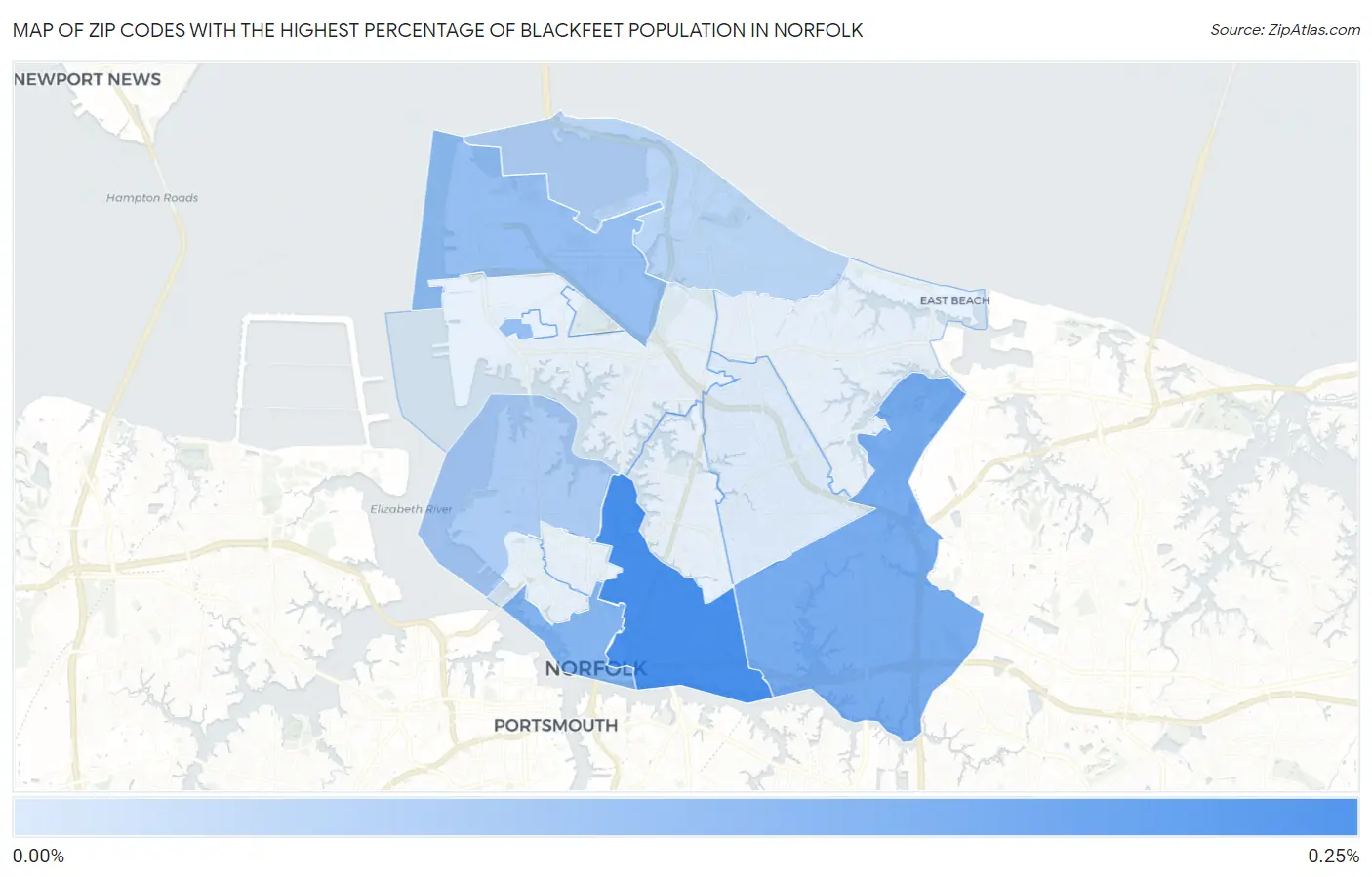 Zip Codes with the Highest Percentage of Blackfeet Population in Norfolk Map