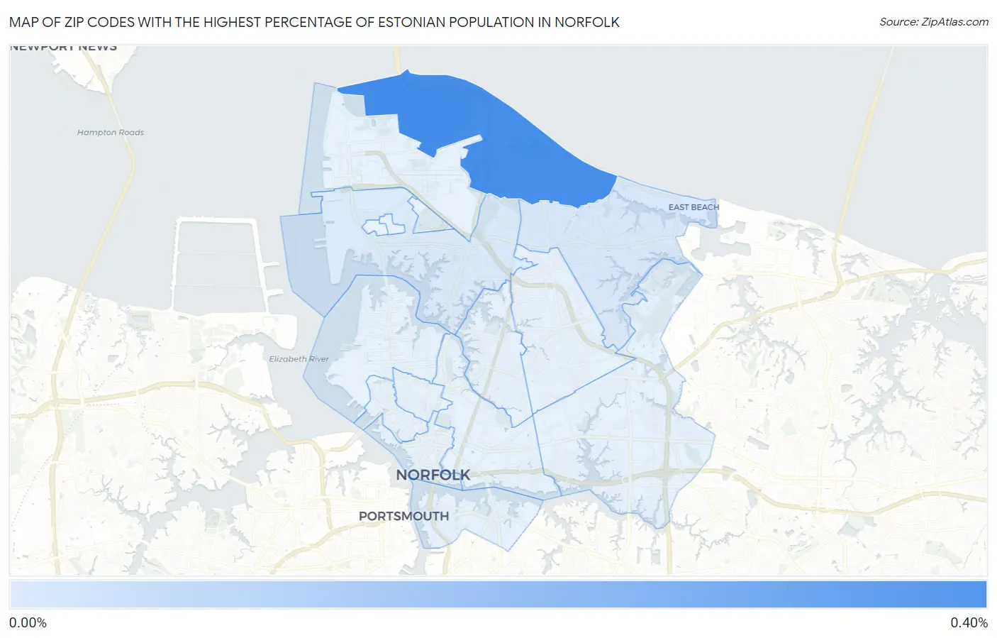 Zip Codes with the Highest Percentage of Estonian Population in Norfolk Map