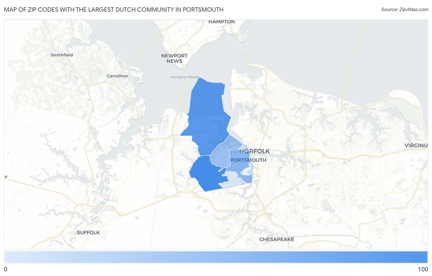 Zip Codes with the Largest Dutch Community in Portsmouth Map