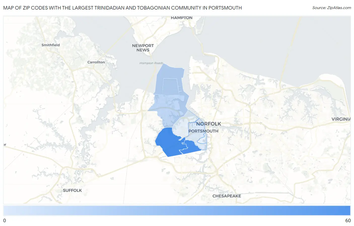 Zip Codes with the Largest Trinidadian and Tobagonian Community in Portsmouth Map