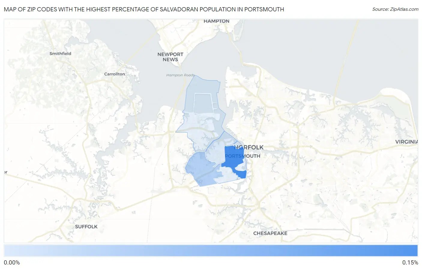 Zip Codes with the Highest Percentage of Salvadoran Population in Portsmouth Map
