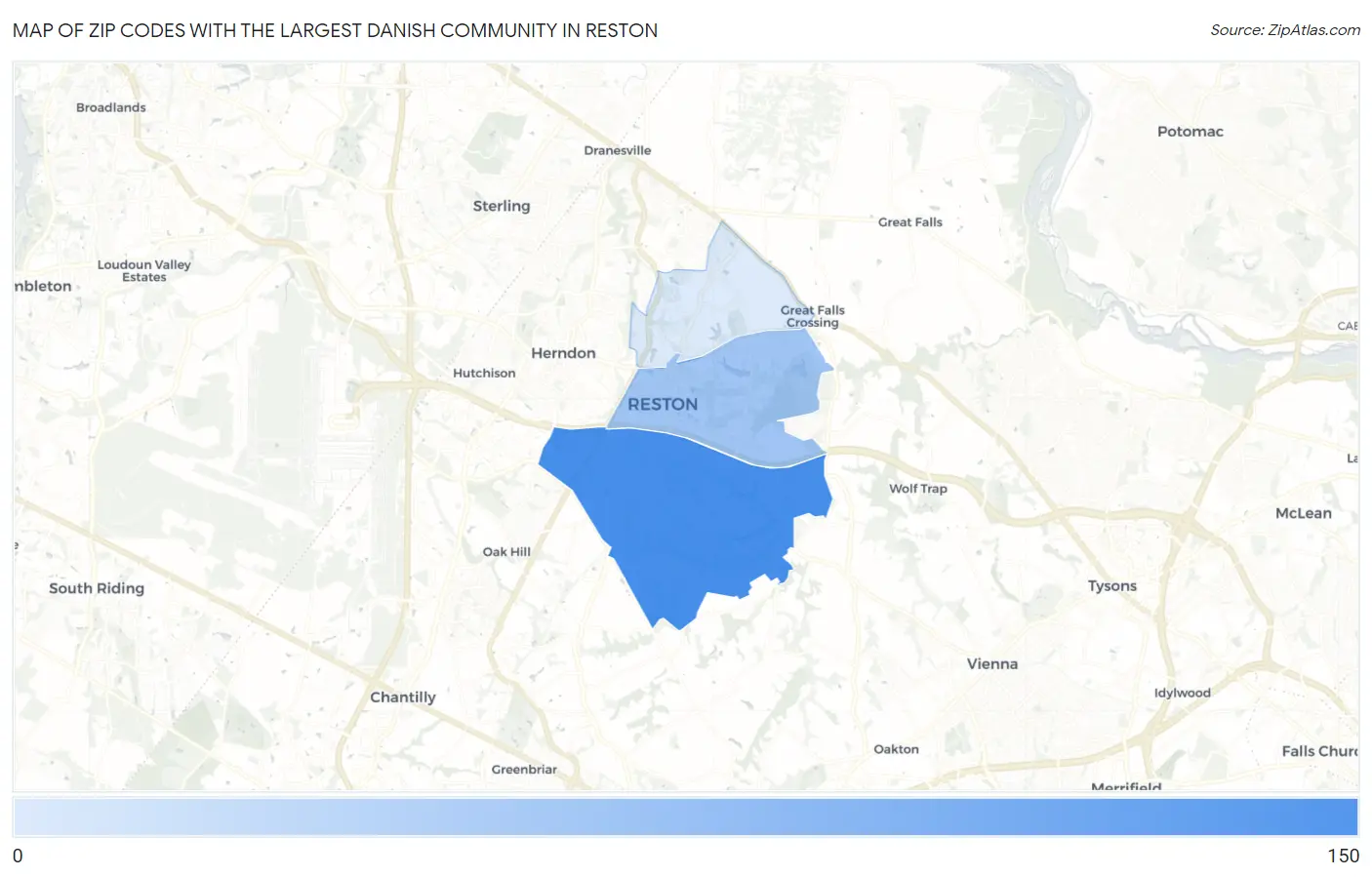 Zip Codes with the Largest Danish Community in Reston Map