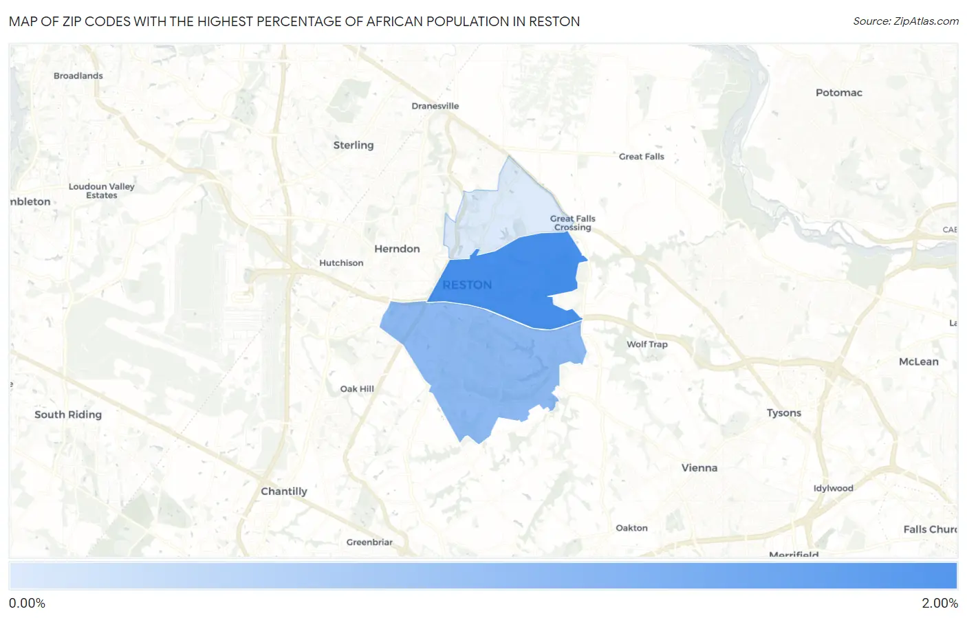 Zip Codes with the Highest Percentage of African Population in Reston Map