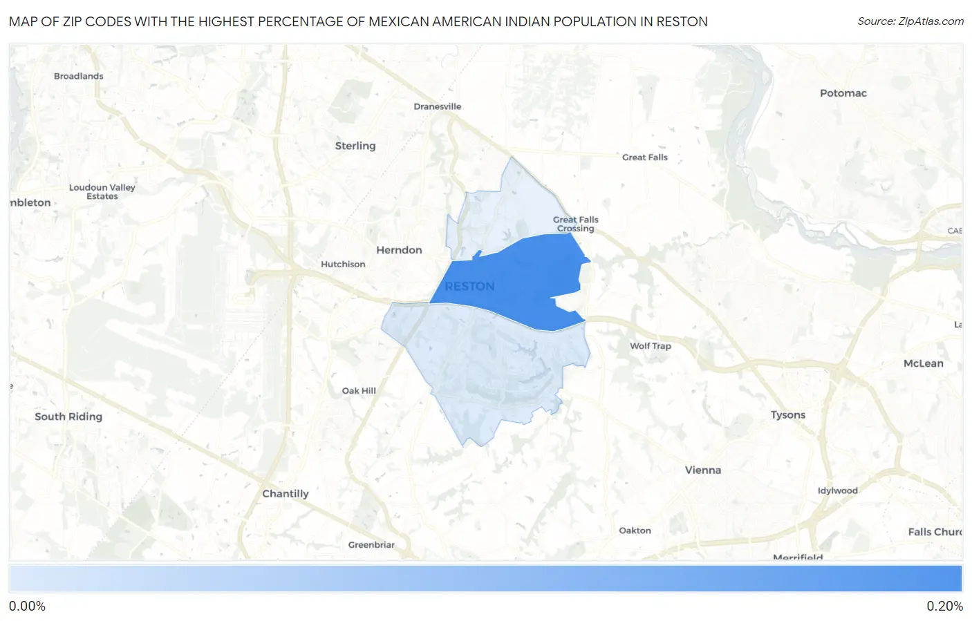 Zip Codes with the Highest Percentage of Mexican American Indian Population in Reston Map