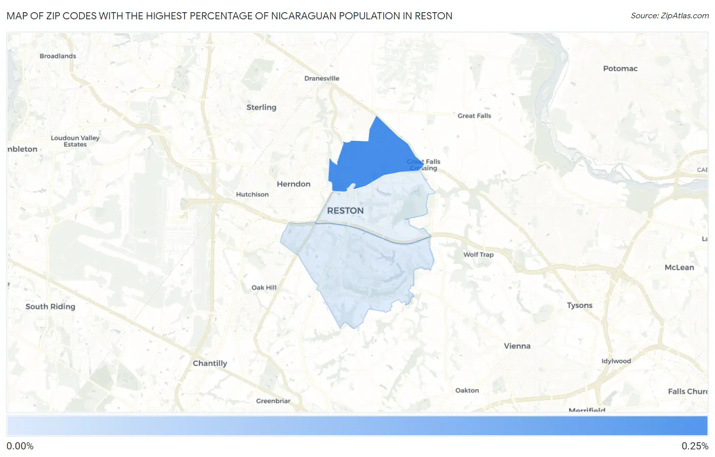 Zip Codes with the Highest Percentage of Nicaraguan Population in Reston Map