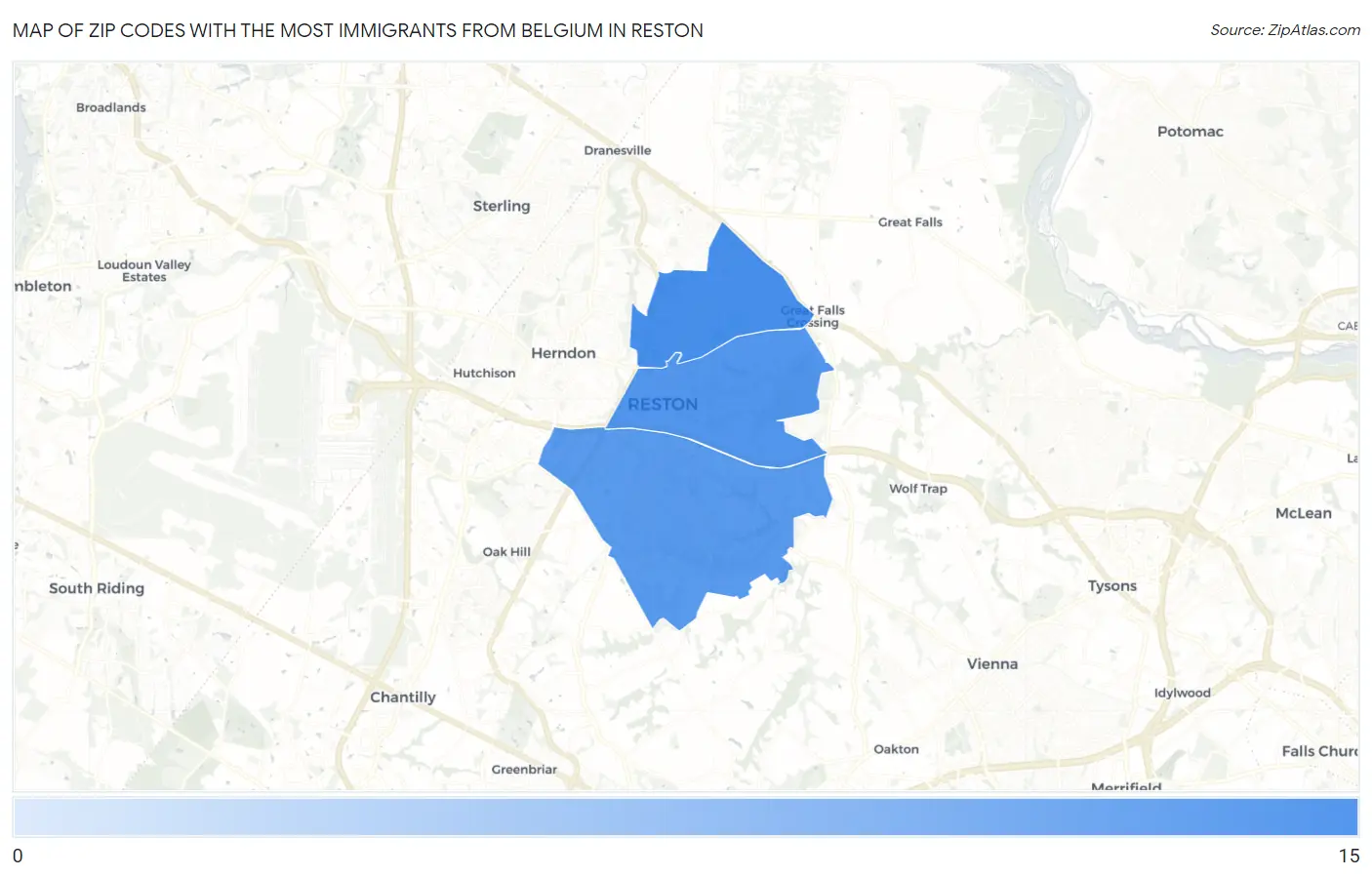 Zip Codes with the Most Immigrants from Belgium in Reston Map