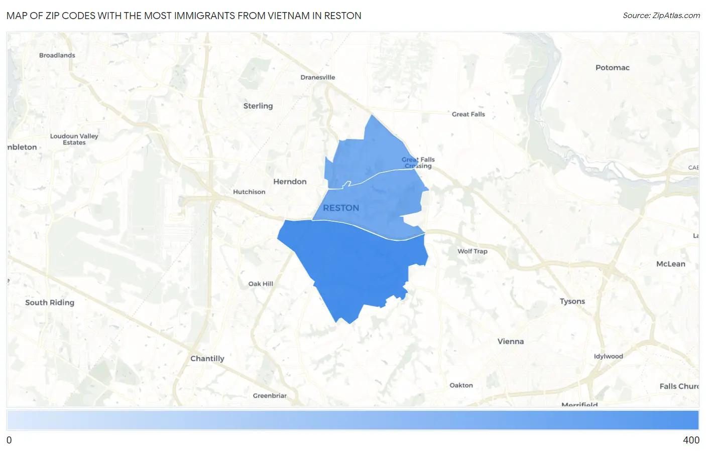 Zip Codes with the Most Immigrants from Vietnam in Reston Map