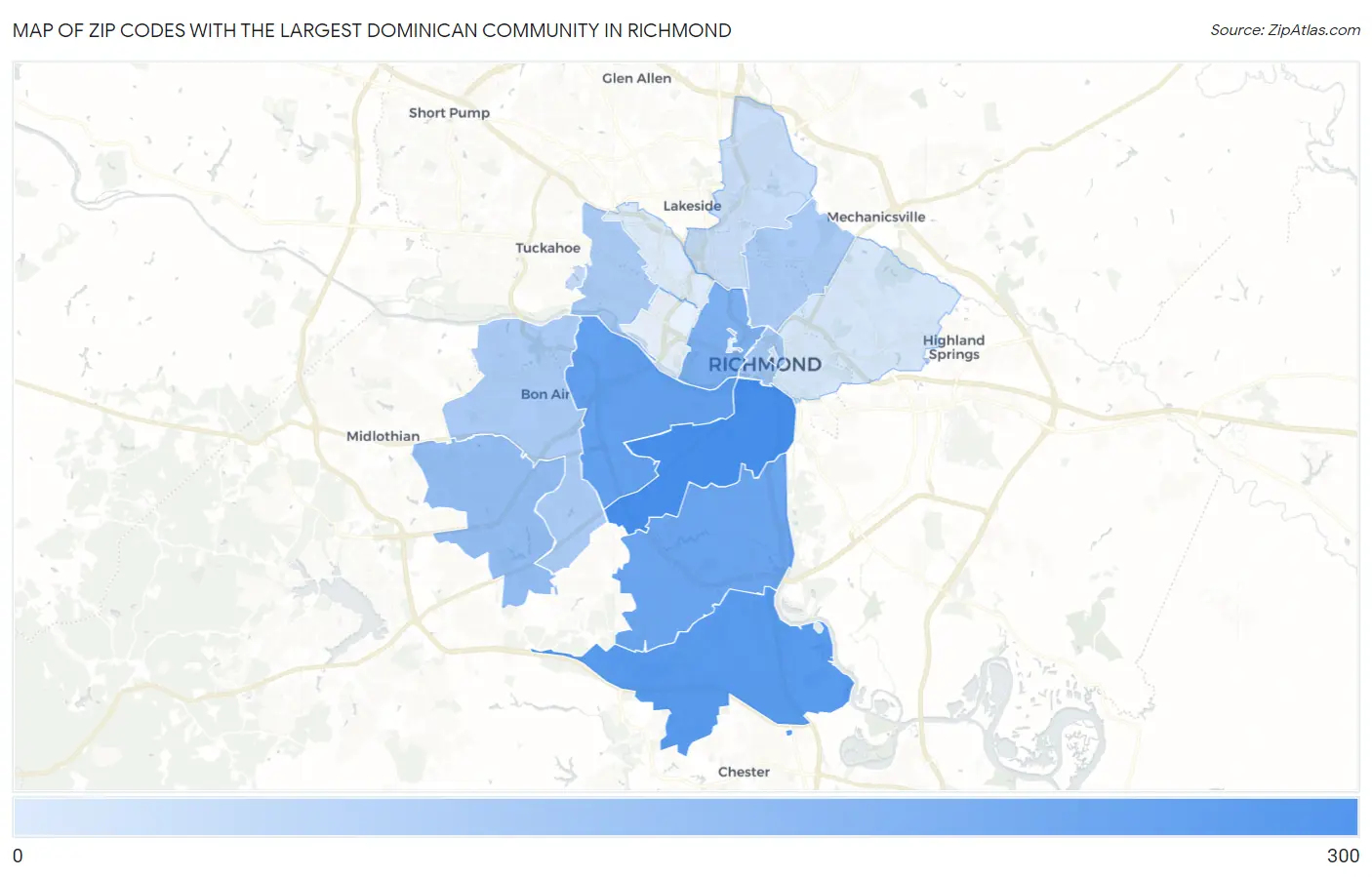 Zip Codes with the Largest Dominican Community in Richmond Map