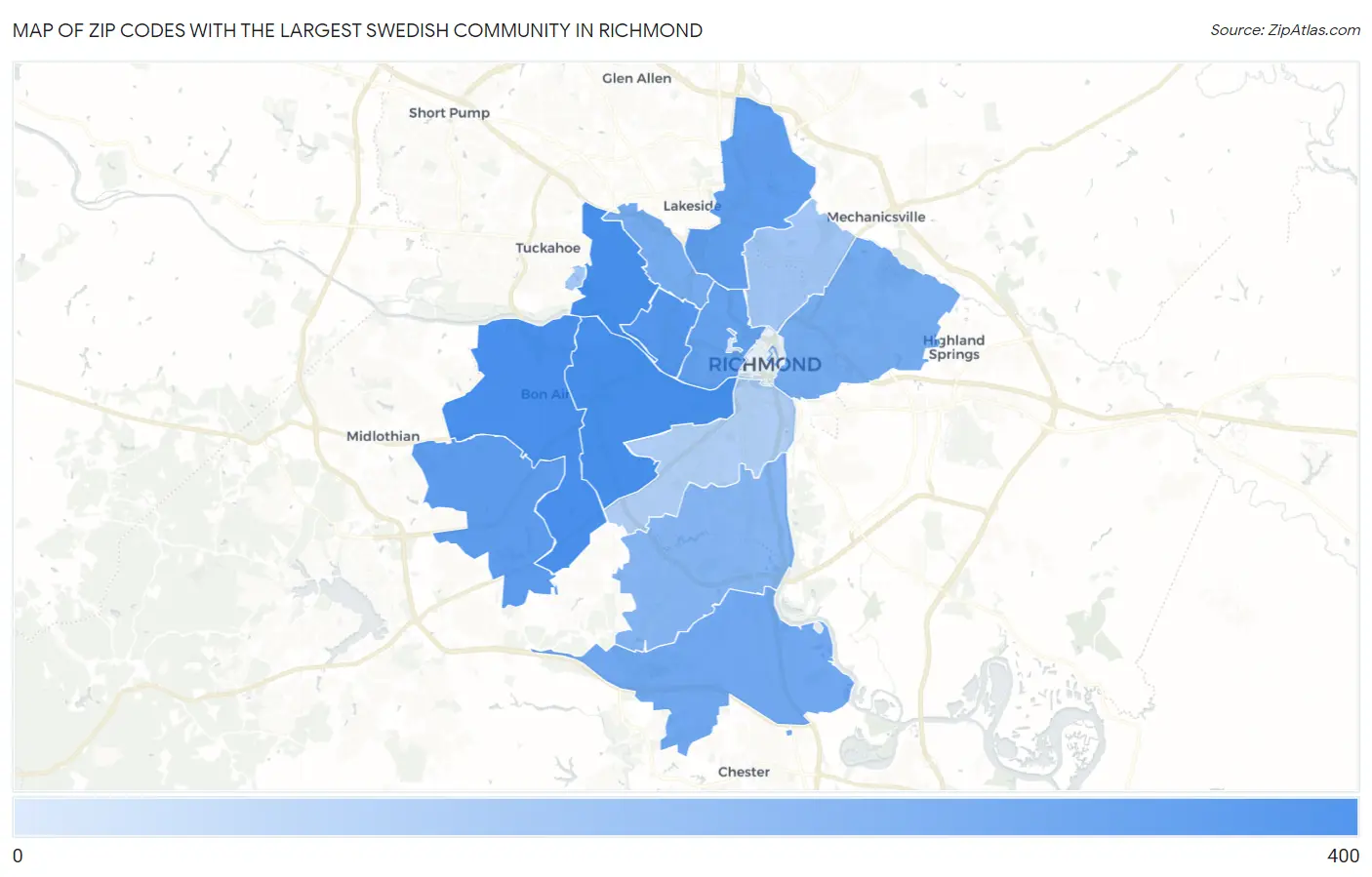 Zip Codes with the Largest Swedish Community in Richmond Map