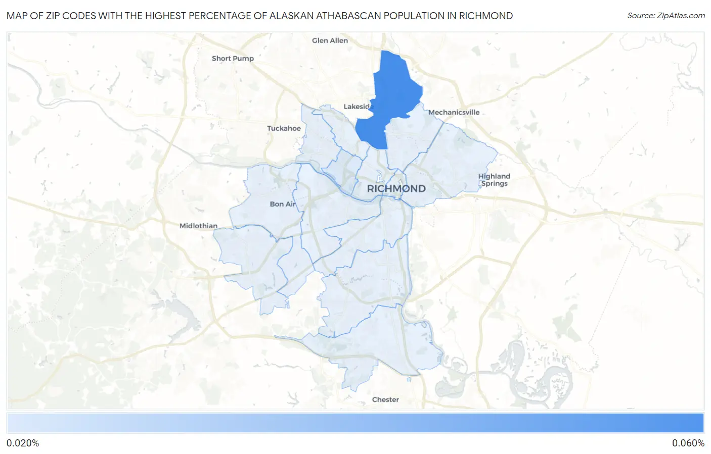 Zip Codes with the Highest Percentage of Alaskan Athabascan Population in Richmond Map