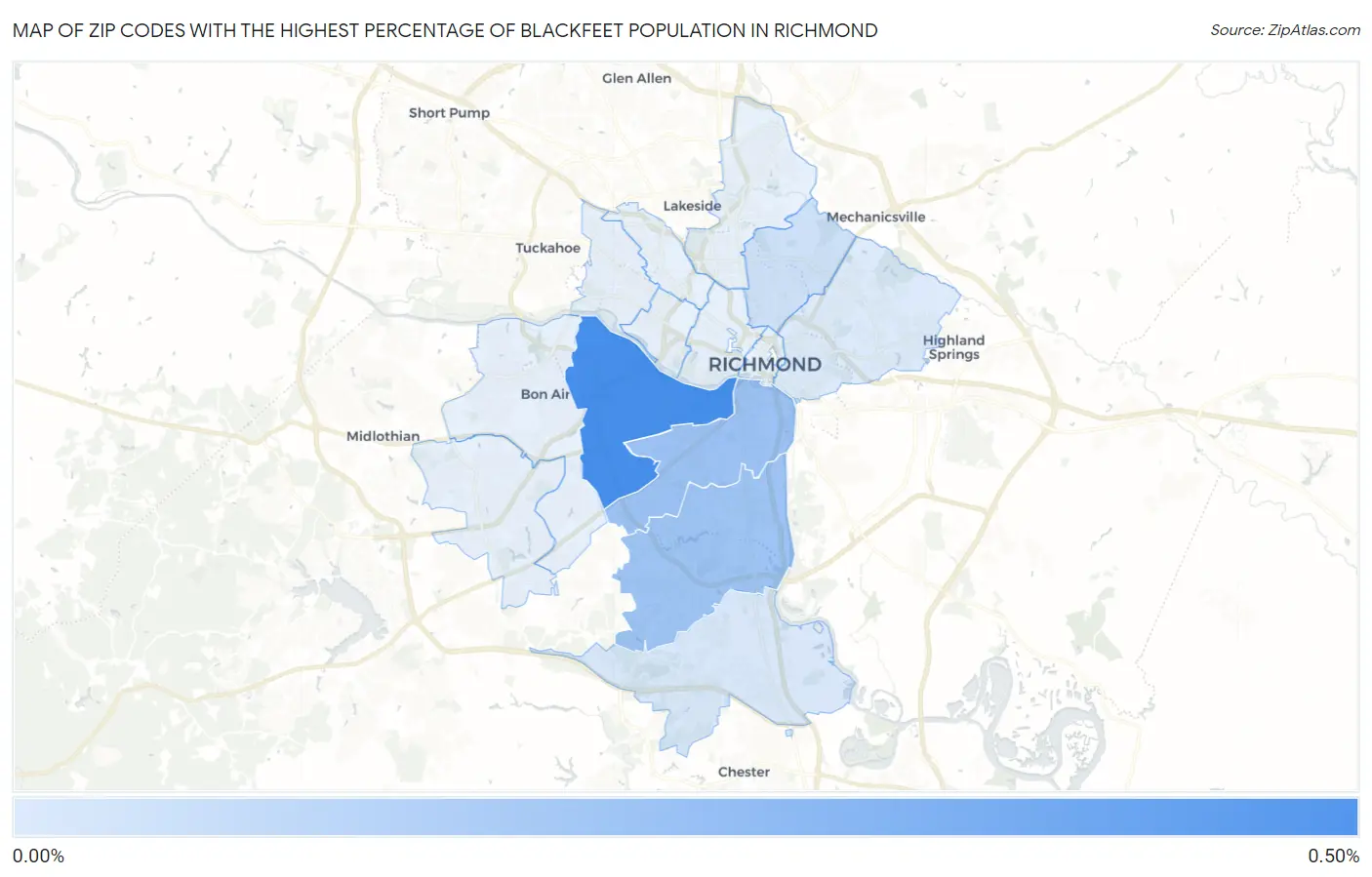 Zip Codes with the Highest Percentage of Blackfeet Population in Richmond Map