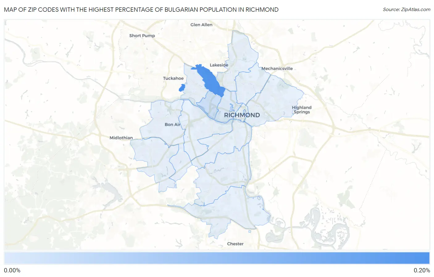 Zip Codes with the Highest Percentage of Bulgarian Population in Richmond Map
