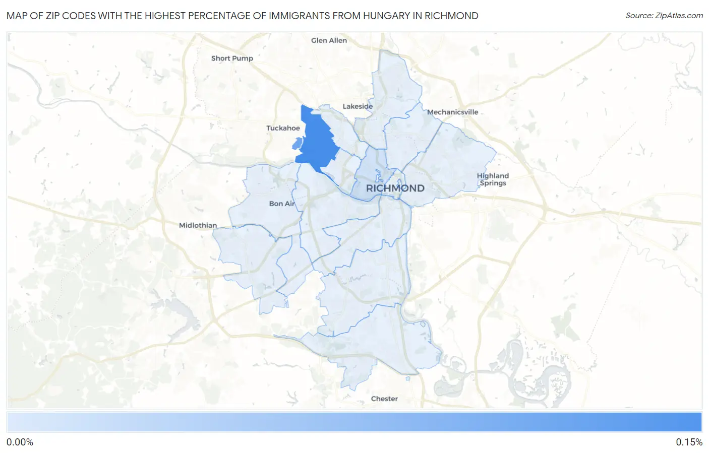 Zip Codes with the Highest Percentage of Immigrants from Hungary in Richmond Map