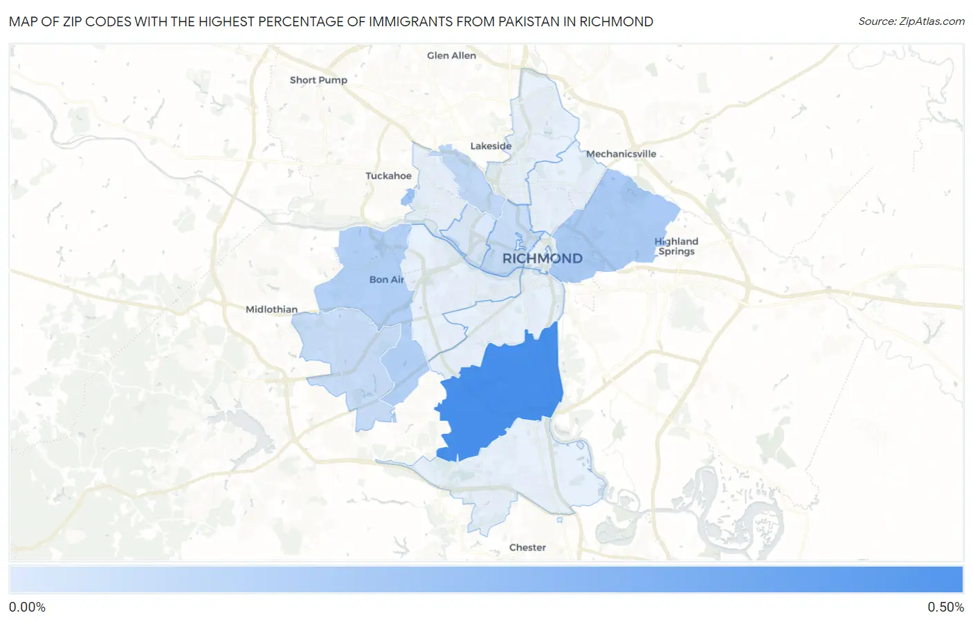 Zip Codes with the Highest Percentage of Immigrants from Pakistan in Richmond Map