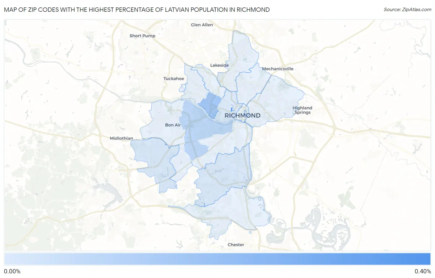 Zip Codes with the Highest Percentage of Latvian Population in Richmond Map