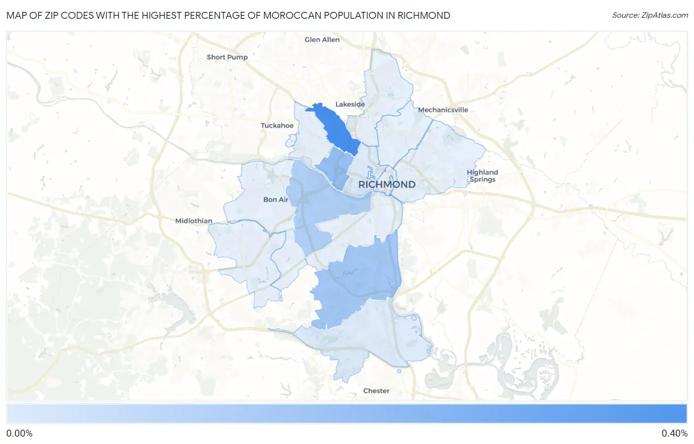 Zip Codes with the Highest Percentage of Moroccan Population in Richmond Map