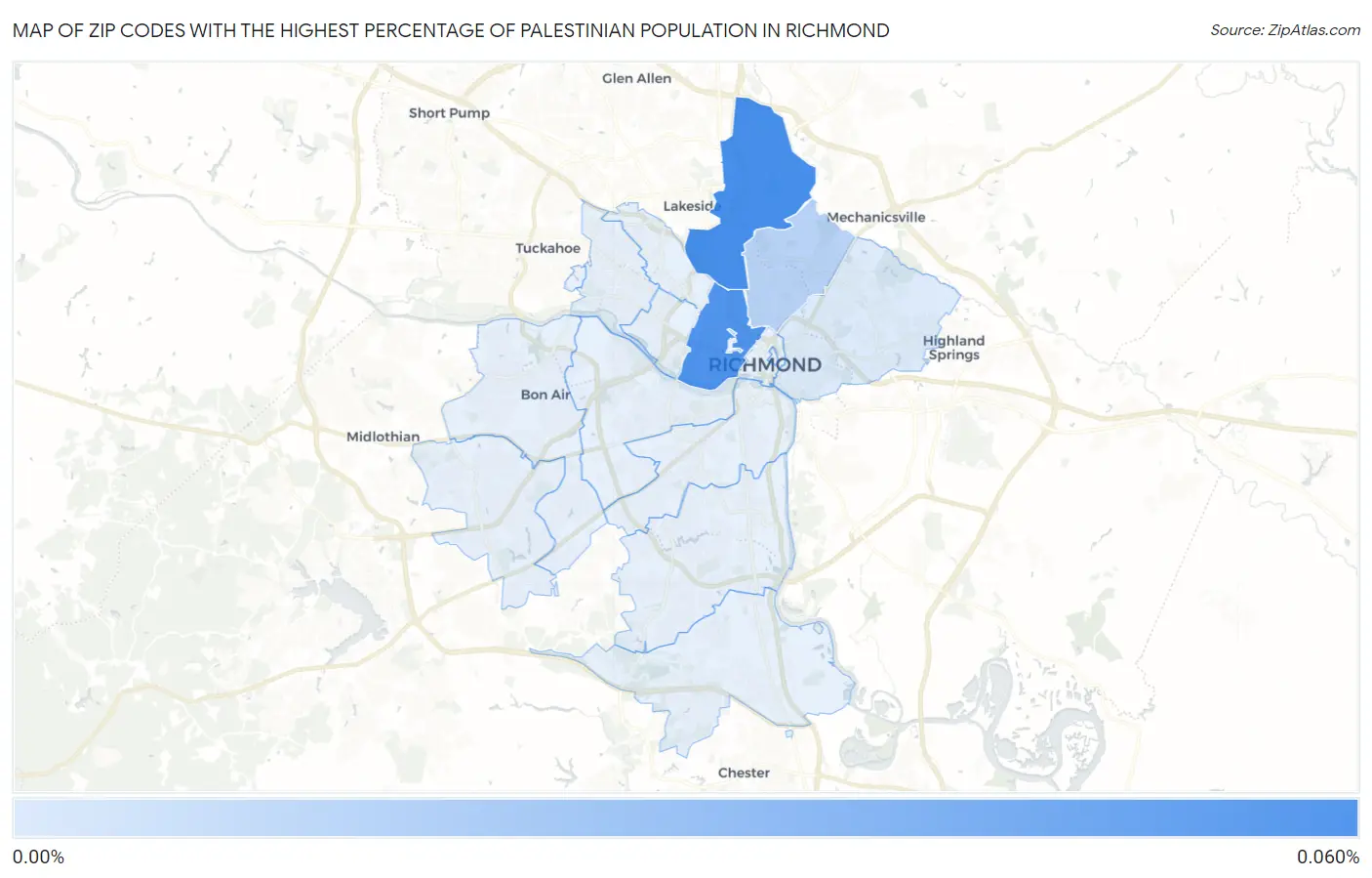 Zip Codes with the Highest Percentage of Palestinian Population in Richmond Map