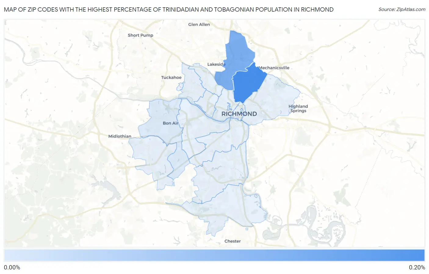 Zip Codes with the Highest Percentage of Trinidadian and Tobagonian Population in Richmond Map