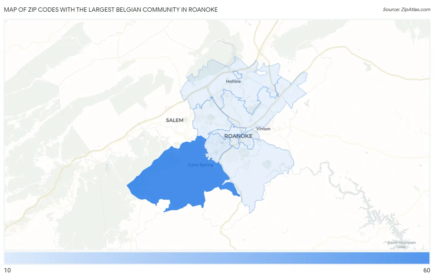 Zip Codes with the Largest Belgian Community in Roanoke Map
