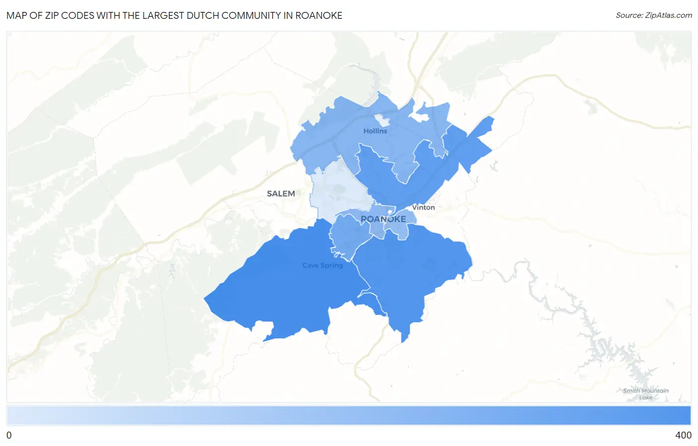 Zip Codes with the Largest Dutch Community in Roanoke Map