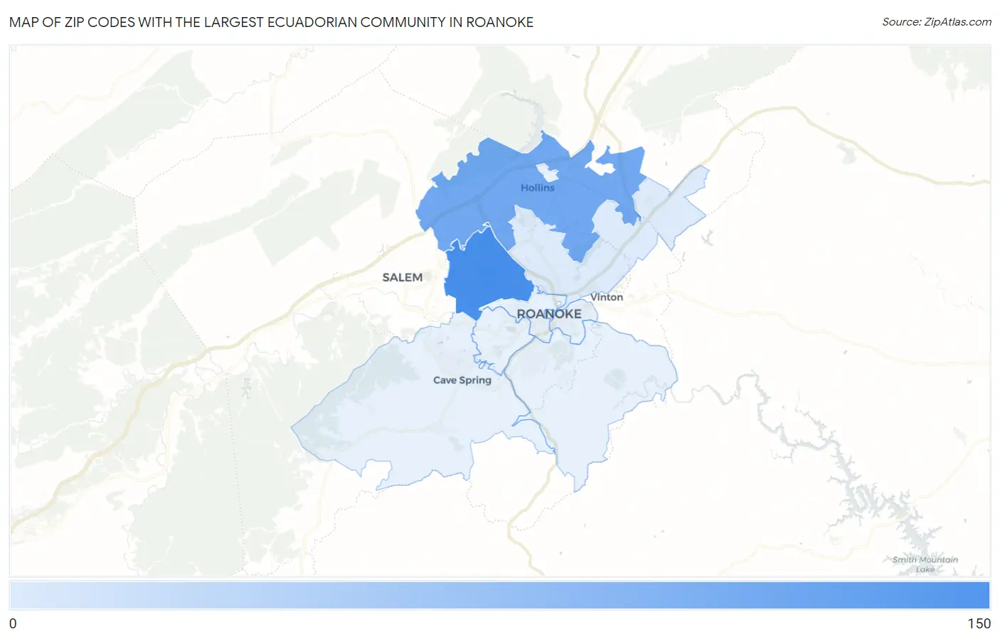 Zip Codes with the Largest Ecuadorian Community in Roanoke Map