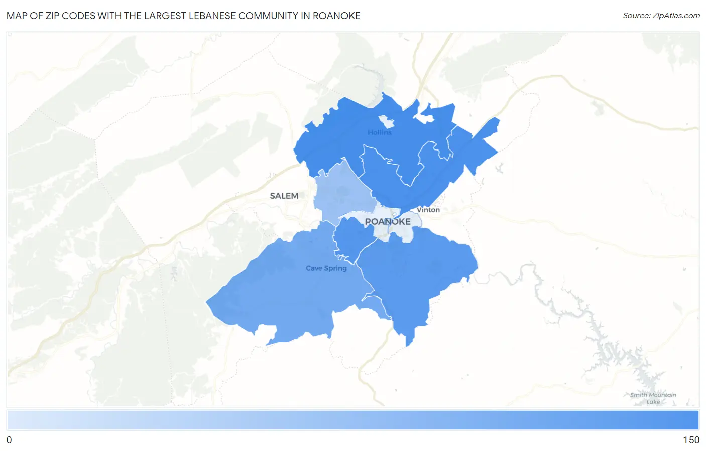 Zip Codes with the Largest Lebanese Community in Roanoke Map
