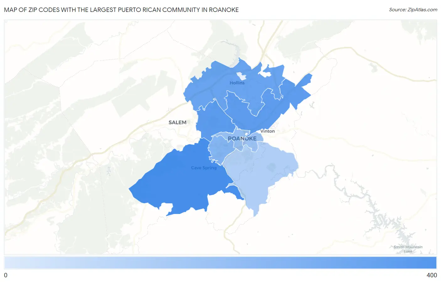 Zip Codes with the Largest Puerto Rican Community in Roanoke Map
