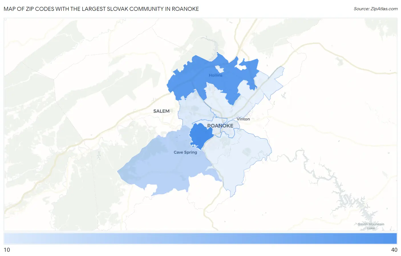 Zip Codes with the Largest Slovak Community in Roanoke Map