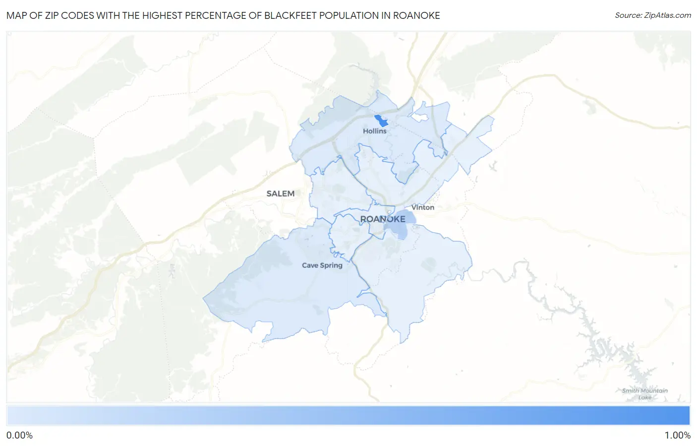 Zip Codes with the Highest Percentage of Blackfeet Population in Roanoke Map