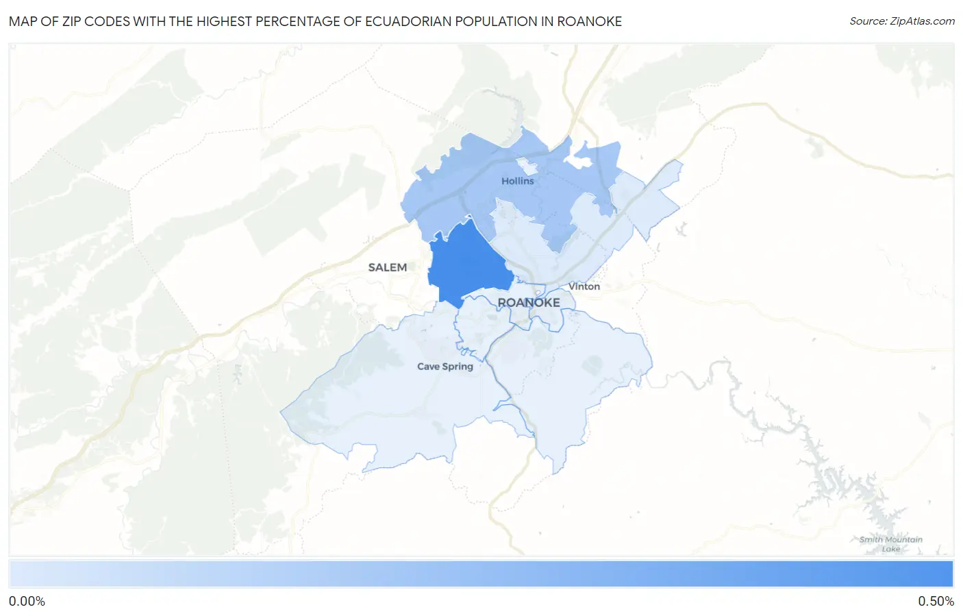 Zip Codes with the Highest Percentage of Ecuadorian Population in Roanoke Map
