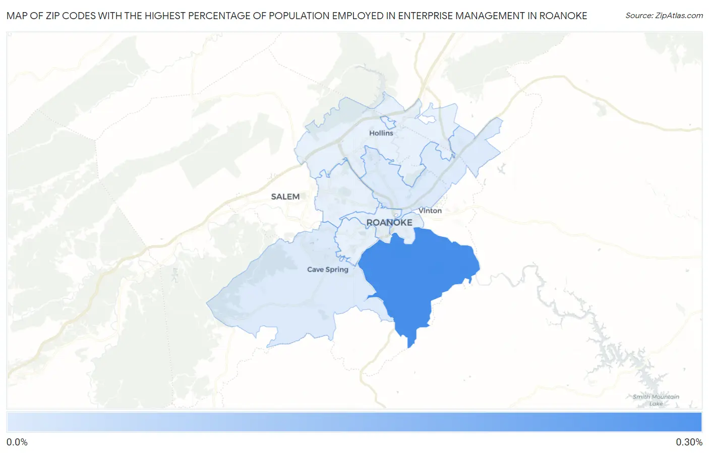 Zip Codes with the Highest Percentage of Population Employed in Enterprise Management in Roanoke Map