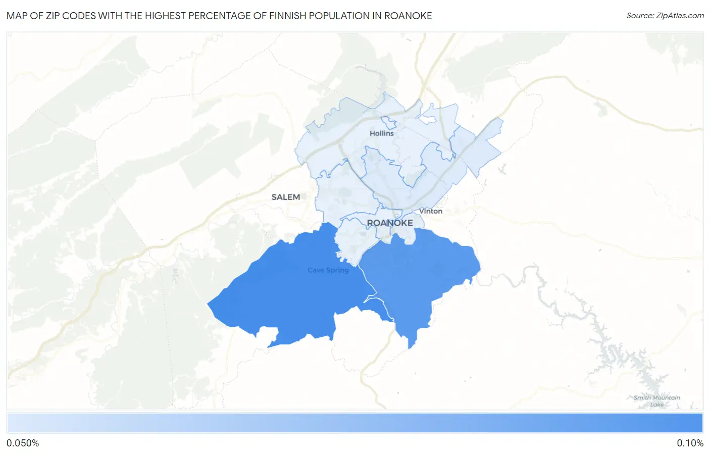 Zip Codes with the Highest Percentage of Finnish Population in Roanoke Map