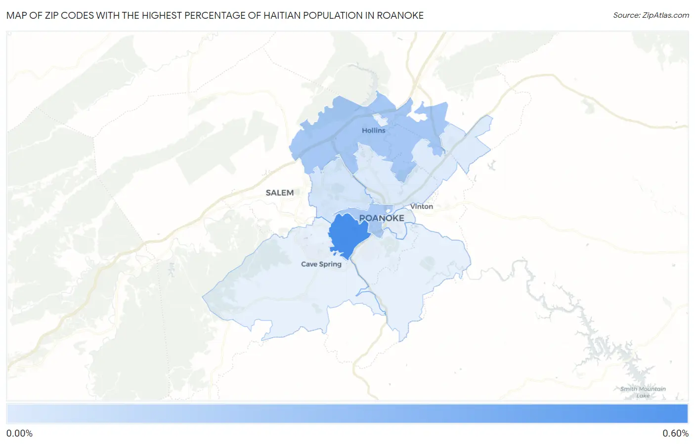 Zip Codes with the Highest Percentage of Haitian Population in Roanoke Map