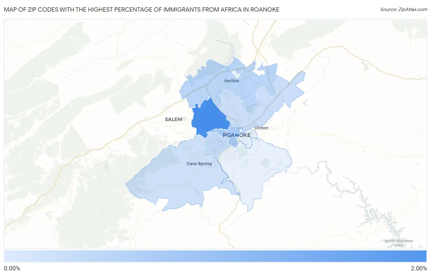 Zip Codes with the Highest Percentage of Immigrants from Africa in Roanoke Map