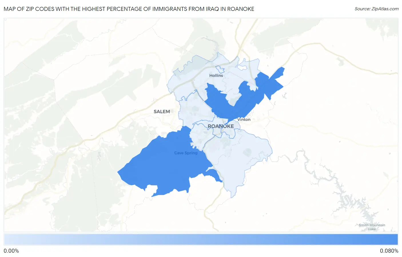 Zip Codes with the Highest Percentage of Immigrants from Iraq in Roanoke Map