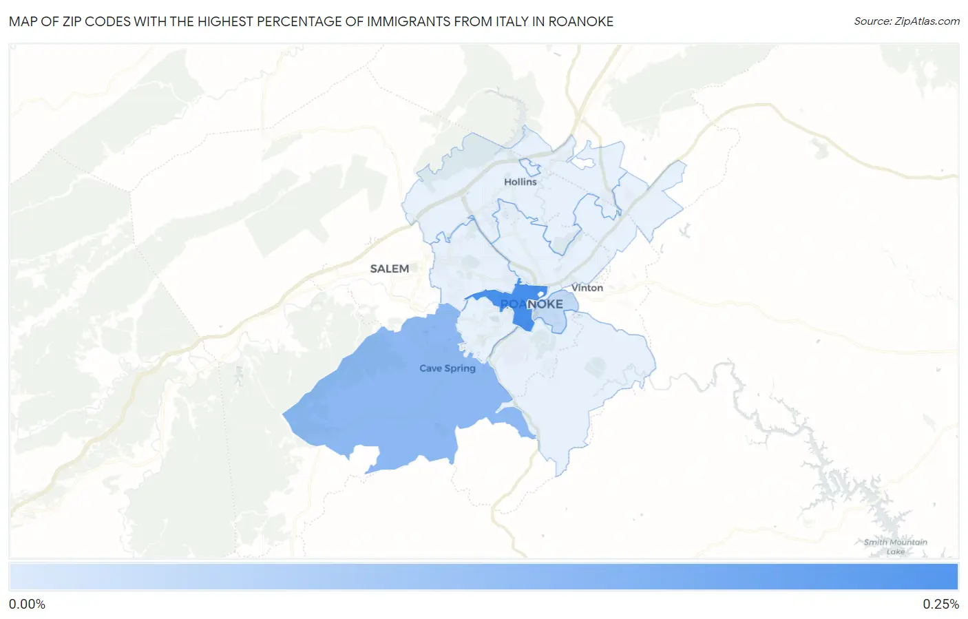 Zip Codes with the Highest Percentage of Immigrants from Italy in Roanoke Map