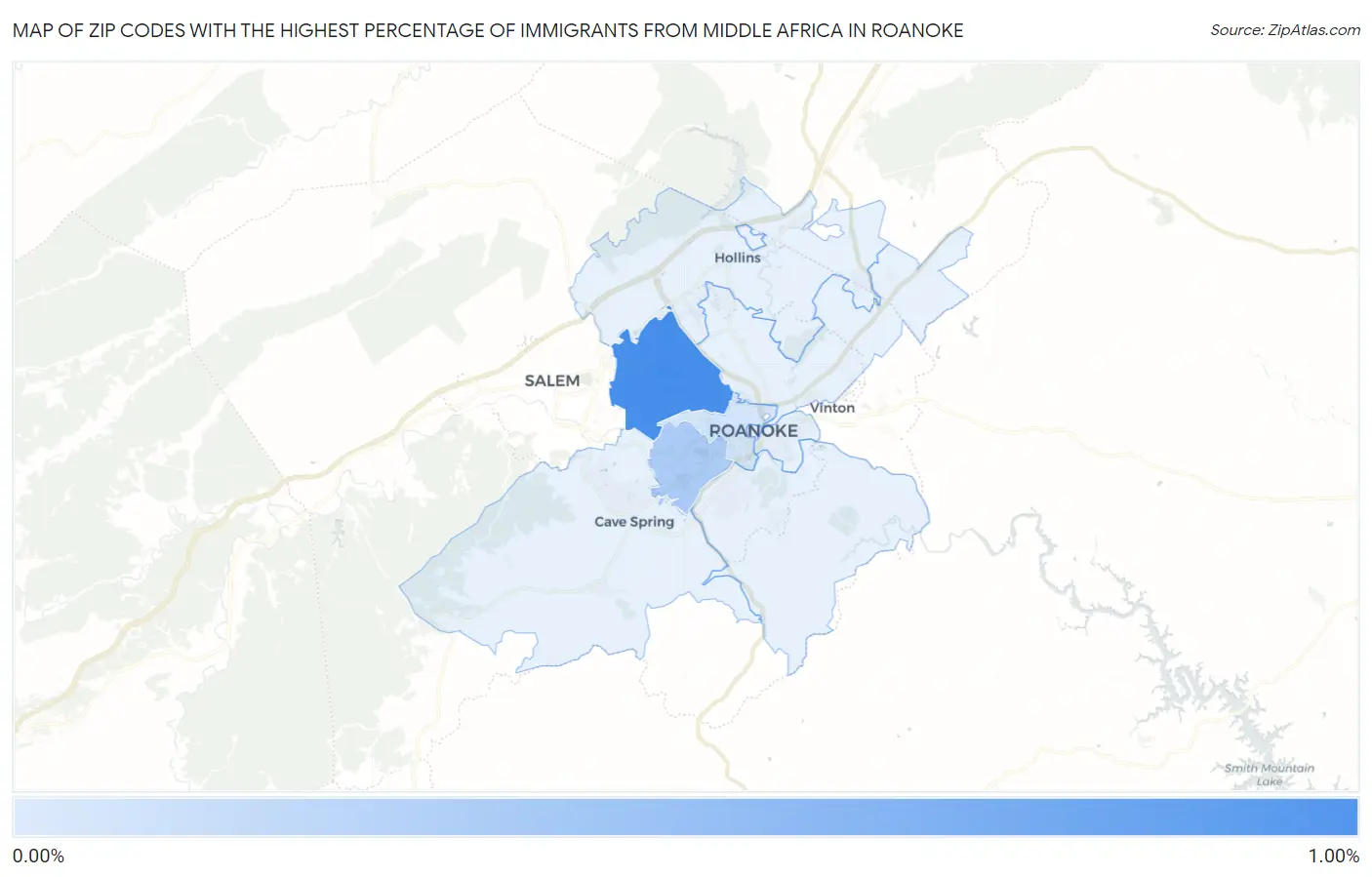 Zip Codes with the Highest Percentage of Immigrants from Middle Africa in Roanoke Map