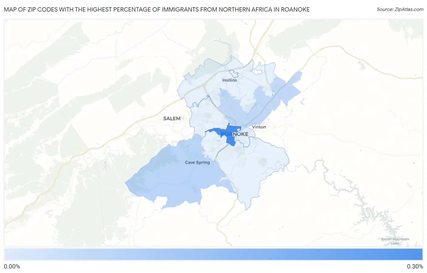 Zip Codes with the Highest Percentage of Immigrants from Northern Africa in Roanoke Map