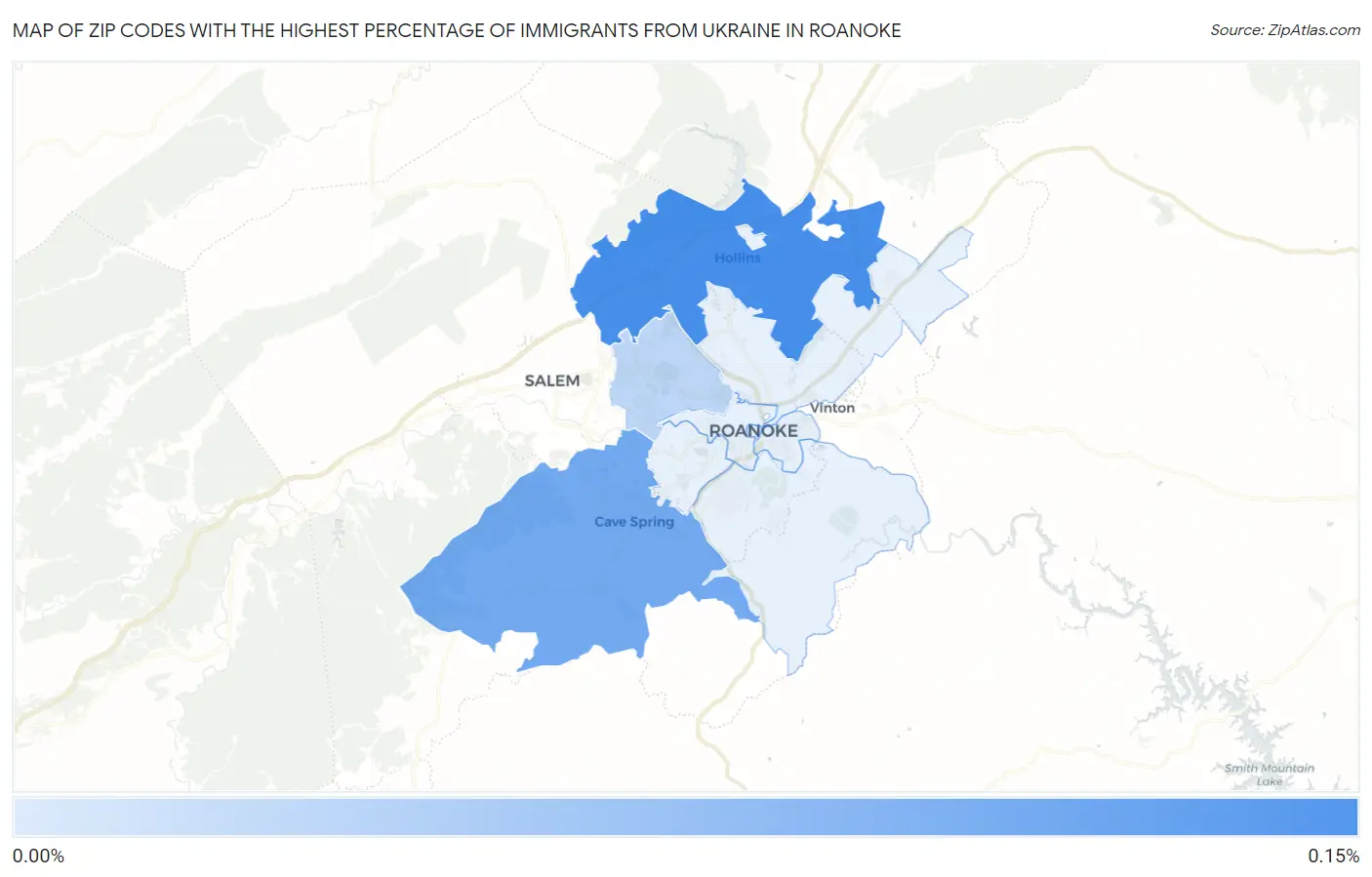 Zip Codes with the Highest Percentage of Immigrants from Ukraine in Roanoke Map